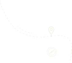 a map of a route with a point and a compass