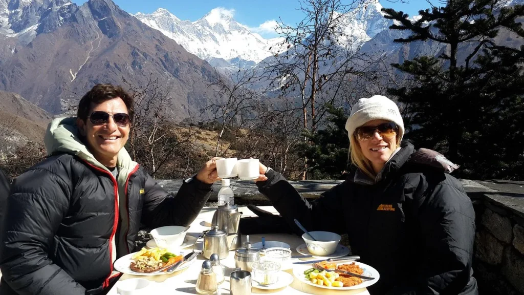 Couples having Breakfat at Hotel Everest View Helicopter Tour